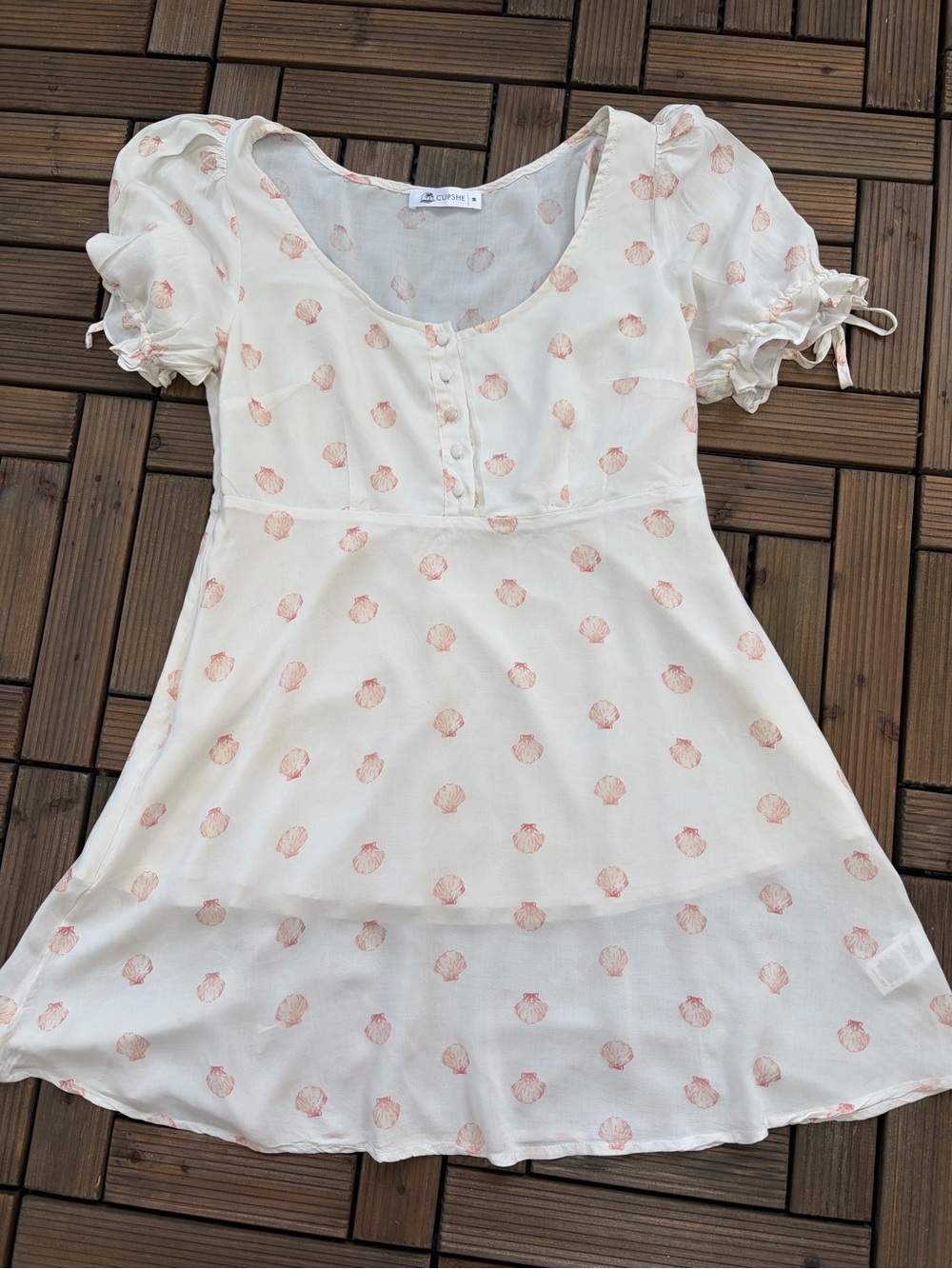 Cupshe White Mini Dress with Pale Coral Shells